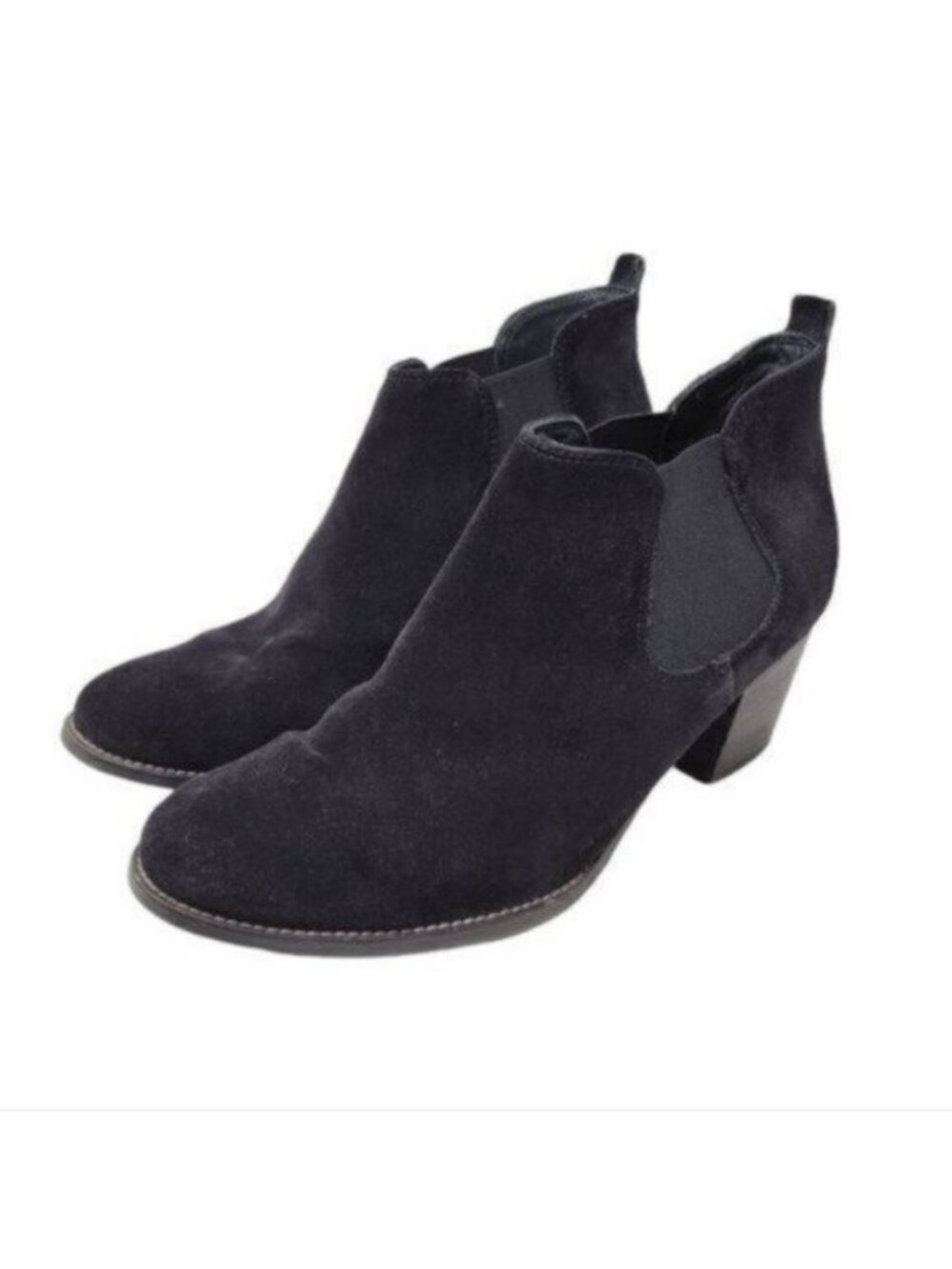Paul Green | Suede Leather Stacked Heel Chelsea Ankle Booties Black